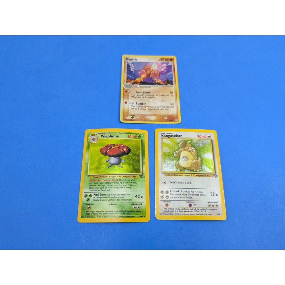 Lot of 3 Vintage Pokemon Holo Cards Dugtrio Vileplume Kangaskhan